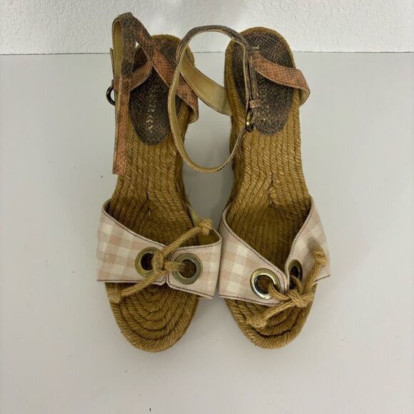 Burberry Light Pink Plaid with Snakeskin Leather Strap Rope Wedge Sandals - Picture 4 of 9